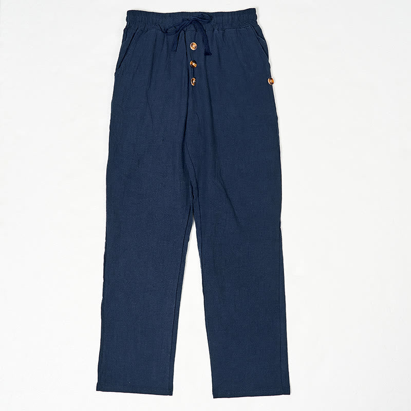 Buddha Stones無地ボタン ドローストリング メンズ コットンパンツ ポケット付き - スティールブルー - US/UK/AU46、 EU56 (3XL) - image 0