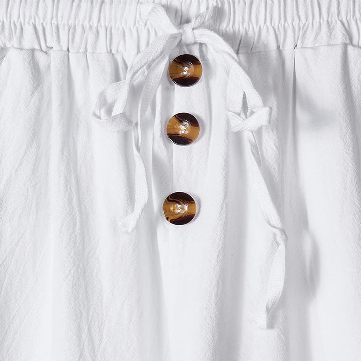 Buddha Stones無地ボタン ドローストリング メンズ コットンパンツ ポケット付き - image 9