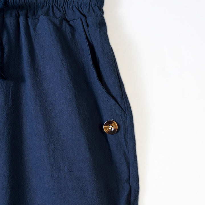 Buddha Stones無地ボタン ドローストリング メンズ コットンパンツ ポケット付き - image 3