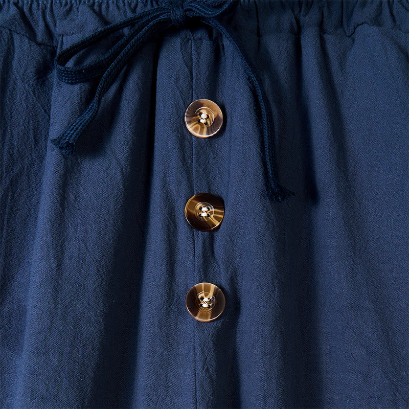 Buddha Stones無地ボタン ドローストリング メンズ コットンパンツ ポケット付き - image 2