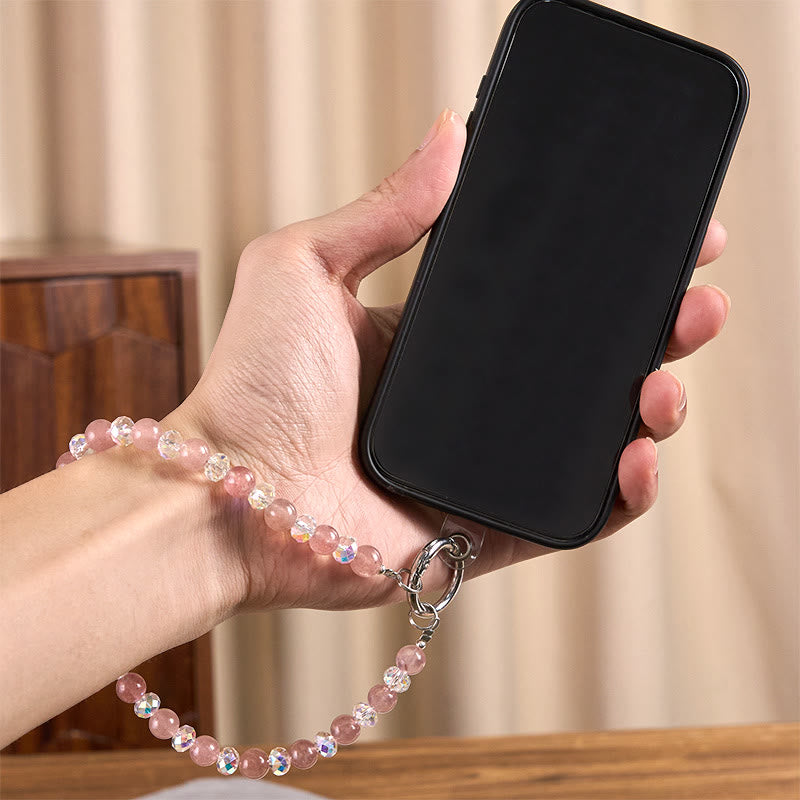 Buddha Stones天然ストロベリークォーツ ビーズ ヒーリングキーホルダー 携帯電話用吊り下げ装飾 - image 4