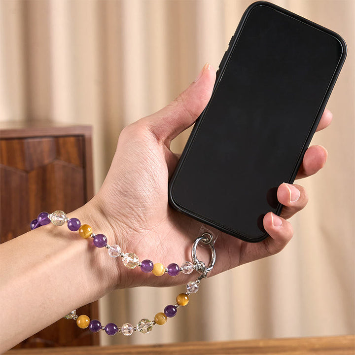 Buddha Stonesアメジスト ゴールデンタイガーアイ ビーズ バランスキーチェーン 携帯電話吊り下げ装飾 - image 4