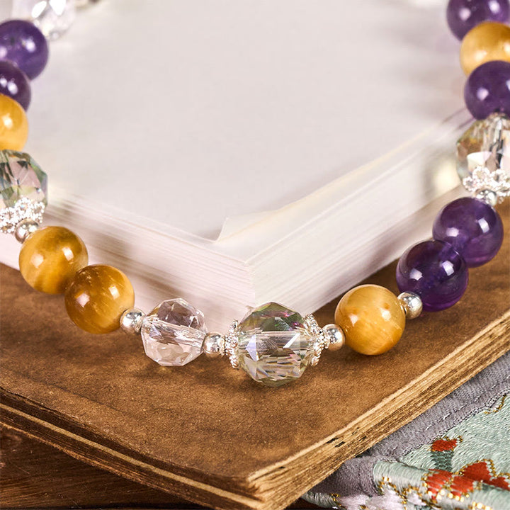 Buddha Stonesアメジスト ゴールデンタイガーアイ ビーズ バランスキーチェーン 携帯電話吊り下げ装飾 - image 1