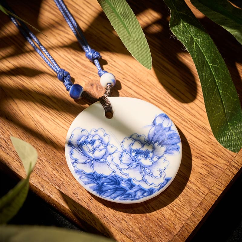 Buddha Stonesエスニック 牡丹 桃の花 蓮のシンボル 陶器 ネックレス 悟りのペンダント - 咲き誇る牡丹 - image 10