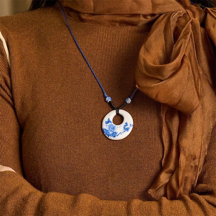 Buddha Stonesエスニック 牡丹 桃の花 蓮のシンボル 陶器 ネックレス 悟りのペンダント - image 9