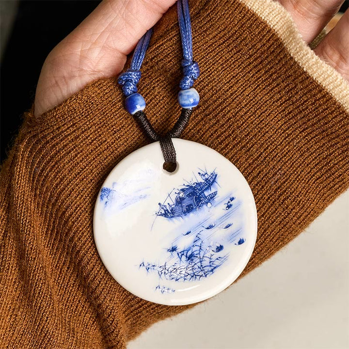 Buddha Stonesエスニック 牡丹 桃の花 蓮のシンボル 陶器 ネックレス 悟りのペンダント - image 21