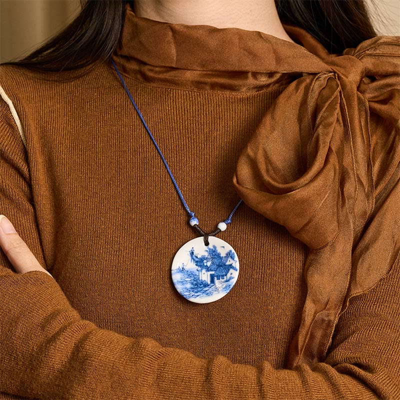 Buddha Stonesエスニック 牡丹 桃の花 蓮のシンボル 陶器 ネックレス 悟りのペンダント - image 17