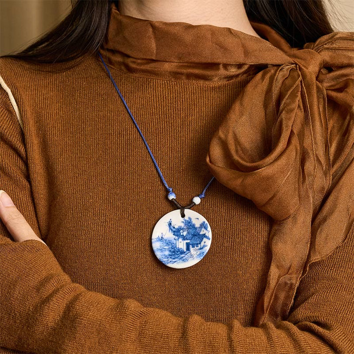 Buddha Stonesエスニック 牡丹 桃の花 蓮のシンボル 陶器 ネックレス 悟りのペンダント - image 17