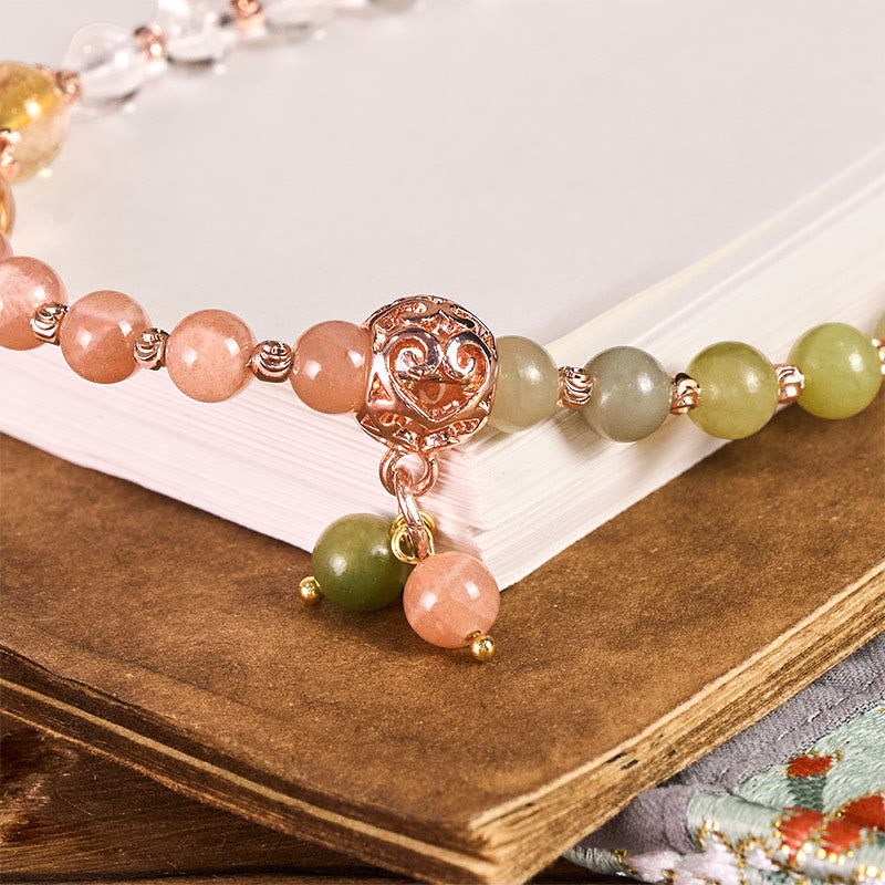 Buddha Stonesシアン翡翠 ホワイトクリスタル ハーモニービーズ キーチェーン 携帯電話用吊り下げ装飾 - image 1