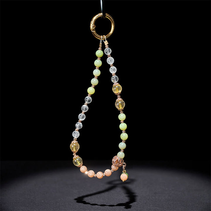 Buddha Stonesシアン翡翠 ホワイトクリスタル ハーモニービーズ キーチェーン 携帯電話用吊り下げ装飾 - image 3