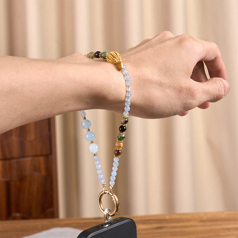 Buddha Stonesフーキャラクター ブルーカルセドニー 感情バランスキーチェーン 携帯電話吊り下げ装飾 - image 5