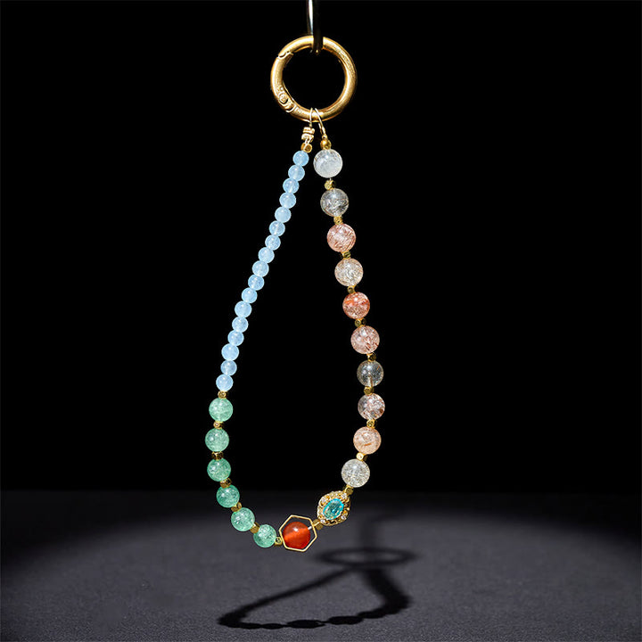 Buddha Stonesスーパーセブン クリスタル ブルーカルセドニー ビーズ ヒーリングキーホルダー 携帯電話用 吊り下げ装飾 - image 3