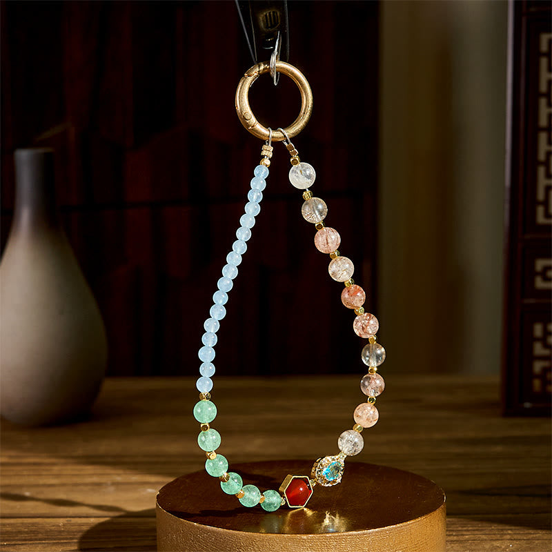Buddha Stonesスーパーセブン クリスタル ブルーカルセドニー ビーズ ヒーリングキーホルダー 携帯電話用 吊り下げ装飾 - image 2