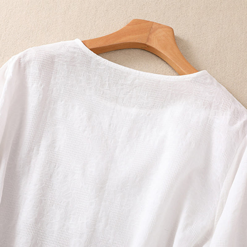 Buddha Stonesジャカード 不規則な裾 プリーツデザイン レディース コットン 長袖シャツ - image 11