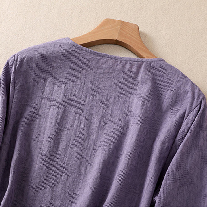 Buddha Stonesジャカード 不規則な裾 プリーツデザイン レディース コットン 長袖シャツ - image 3