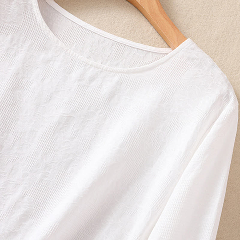 Buddha Stonesジャカード 不規則な裾 プリーツデザイン レディース コットン 長袖シャツ - image 12