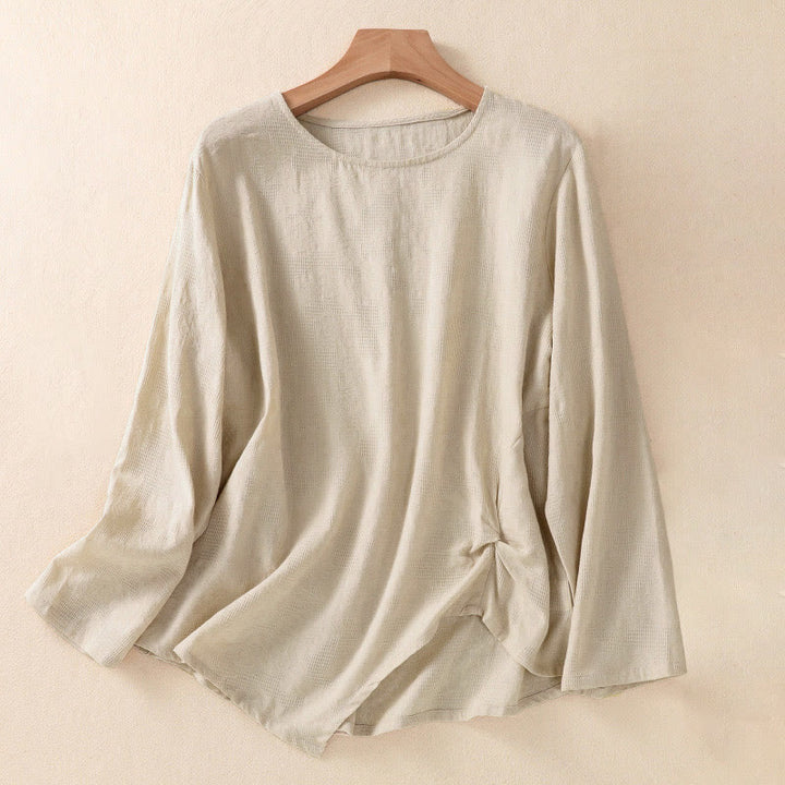 Buddha Stonesジャカード 不規則な裾 プリーツデザイン レディース コットン 長袖シャツ - リネン - US8-10，UK/AU12-14，EU40-42 (2XL) - image 25