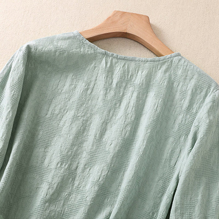 Buddha Stonesジャカード 不規則な裾 プリーツデザイン レディース コットン 長袖シャツ - image 36