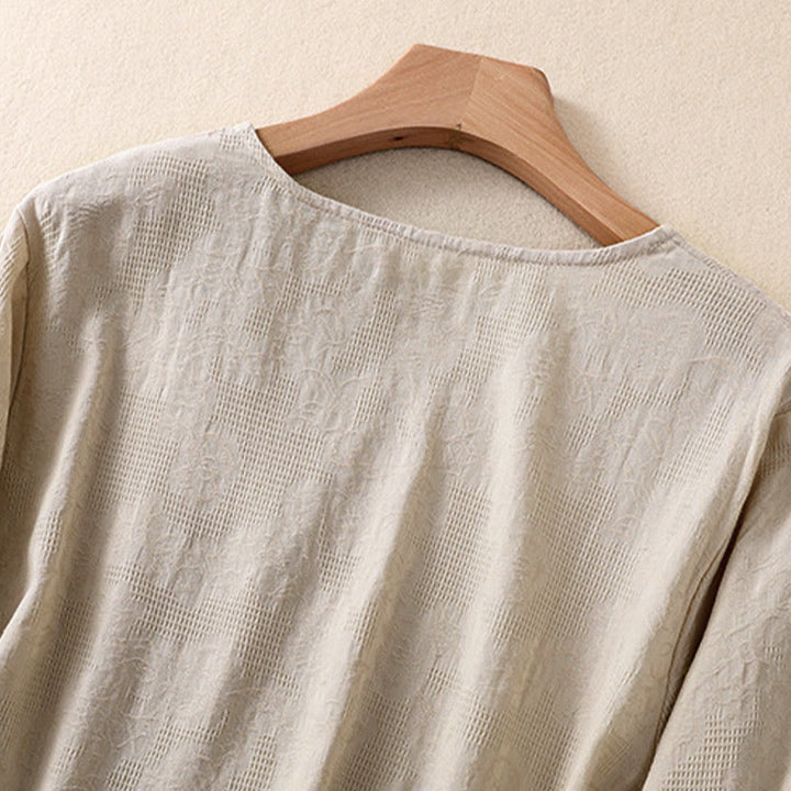 Buddha Stonesジャカード 不規則な裾 プリーツデザイン レディース コットン 長袖シャツ - image 28