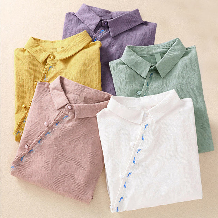 Buddha Stones秋 刺繍 アシンメトリーデザイン カエルボタン レディース コットン 長袖シャツ - image 38