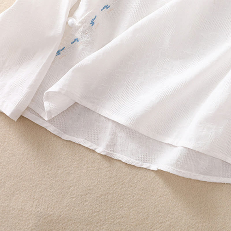 Buddha Stones秋 刺繍 アシンメトリーデザイン カエルボタン レディース コットン 長袖シャツ - image 12