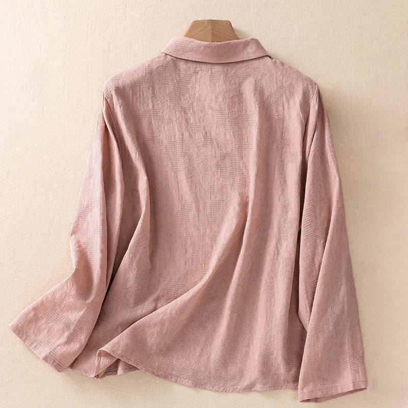 Buddha Stones秋 刺繍 アシンメトリーデザイン カエルボタン レディース コットン 長袖シャツ - image 15