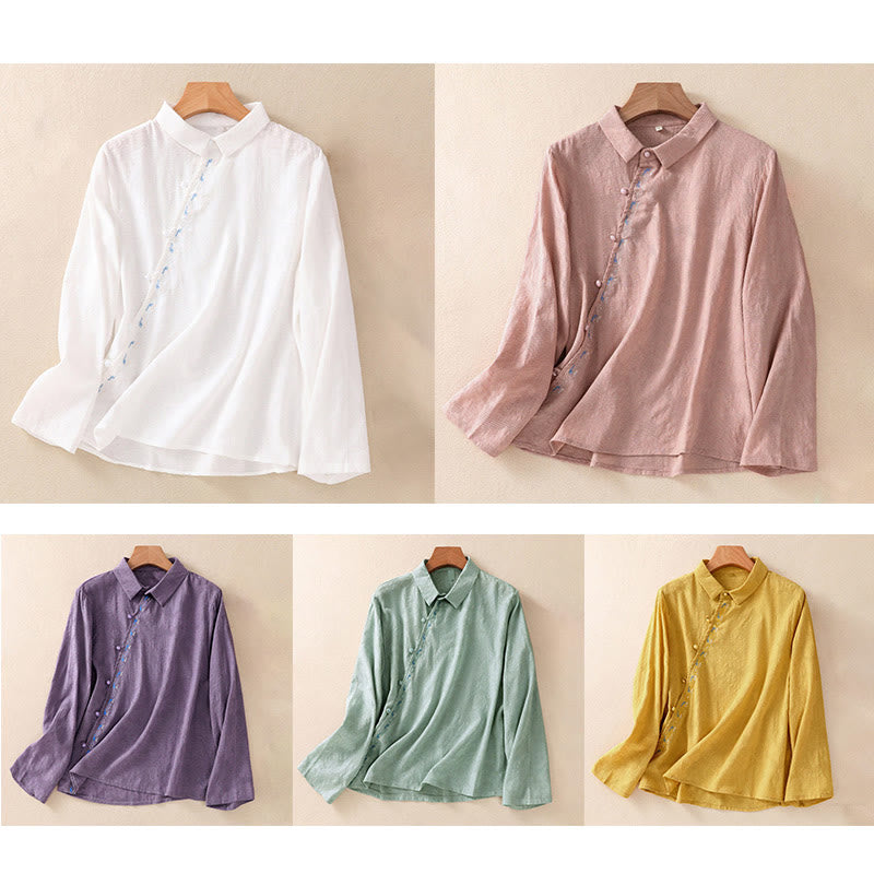 Buddha Stones秋 刺繍 アシンメトリーデザイン カエルボタン レディース コットン 長袖シャツ - image 39