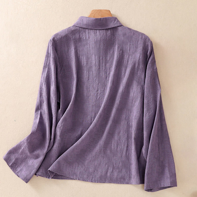 Buddha Stones秋 刺繍 アシンメトリーデザイン カエルボタン レディース コットン 長袖シャツ - image 32