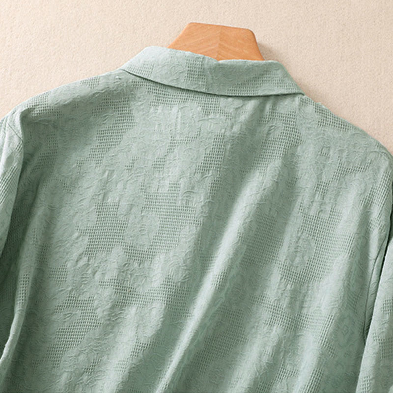 Buddha Stones秋 刺繍 アシンメトリーデザイン カエルボタン レディース コットン 長袖シャツ - image 3