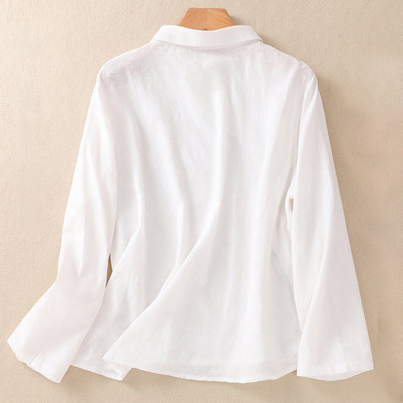 Buddha Stones秋 刺繍 アシンメトリーデザイン カエルボタン レディース コットン 長袖シャツ - image 8