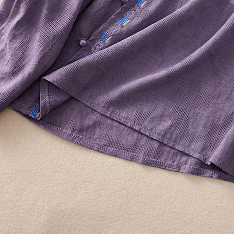 Buddha Stones秋 刺繍 アシンメトリーデザイン カエルボタン レディース コットン 長袖シャツ - image 36