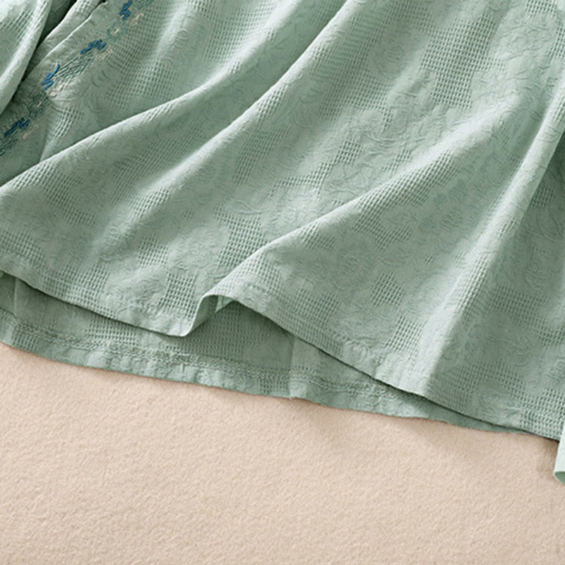 Buddha Stones秋 刺繍 アシンメトリーデザイン カエルボタン レディース コットン 長袖シャツ - image 5