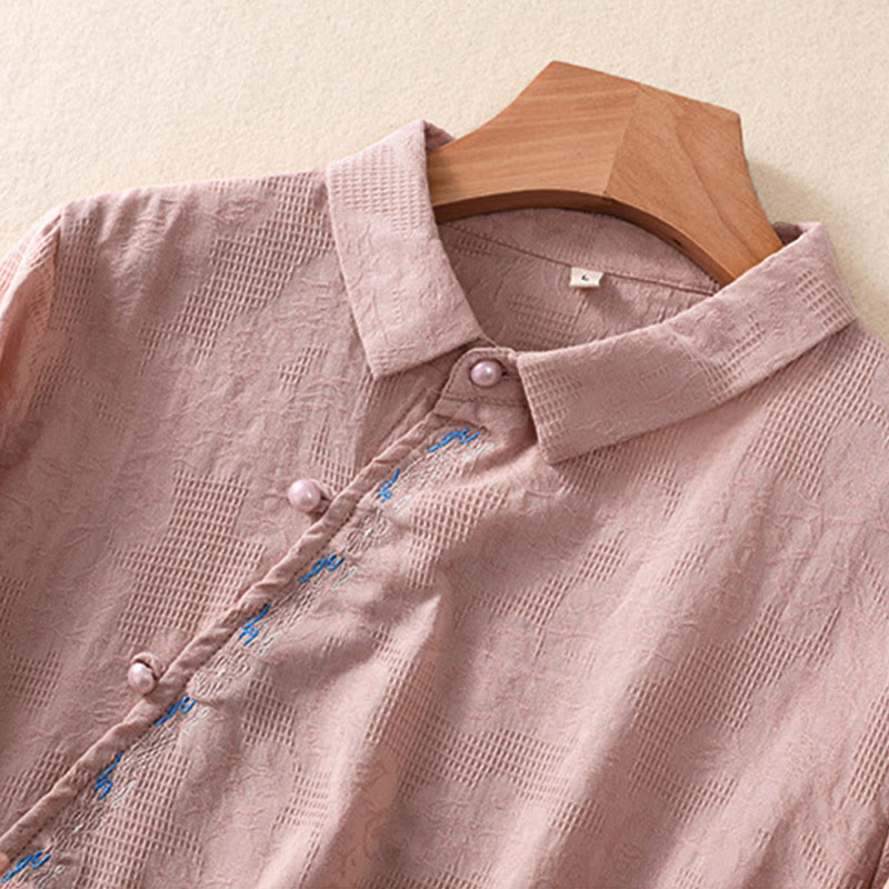 Buddha Stones秋 刺繍 アシンメトリーデザイン カエルボタン レディース コットン 長袖シャツ - image 16