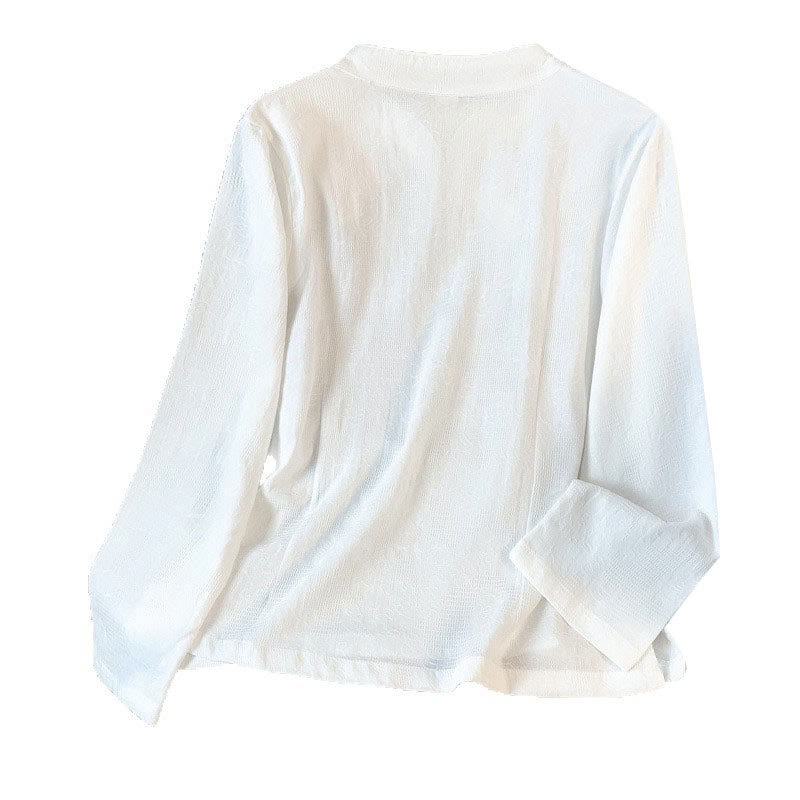 Buddha Stones通勤用ジャカード チャイニーズフロッグボタン マンダリンカラー 長袖 レディース コットンシャツ - image 19