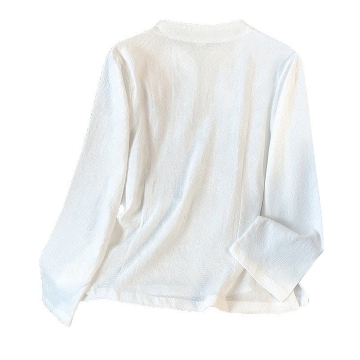 Buddha Stones通勤用ジャカード チャイニーズフロッグボタン マンダリンカラー 長袖 レディース コットンシャツ - image 19