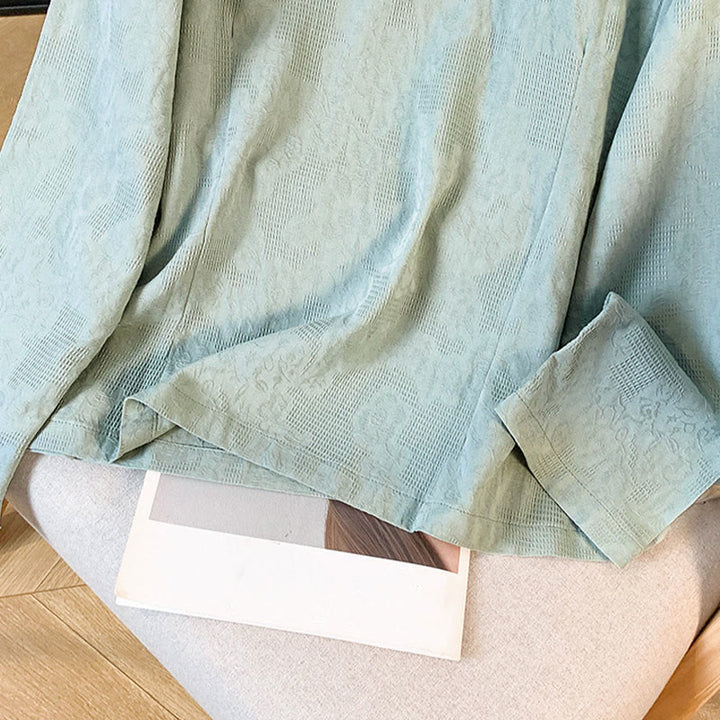 Buddha Stones通勤用ジャカード チャイニーズフロッグボタン マンダリンカラー 長袖 レディース コットンシャツ - image 9