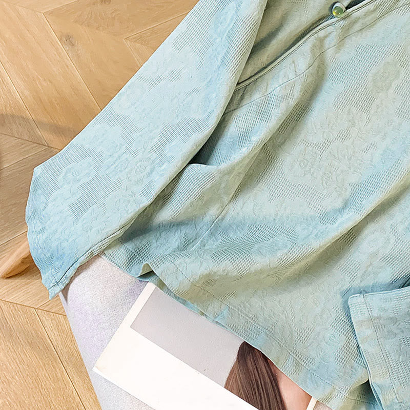 Buddha Stones通勤用ジャカード チャイニーズフロッグボタン マンダリンカラー 長袖 レディース コットンシャツ - image 8