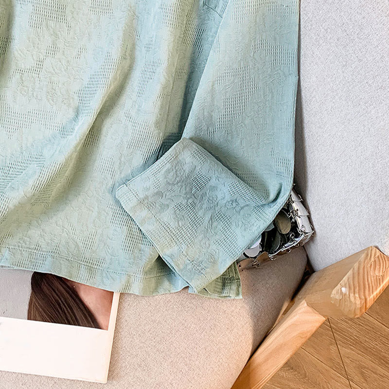 Buddha Stones通勤用ジャカード チャイニーズフロッグボタン マンダリンカラー 長袖 レディース コットンシャツ - image 7