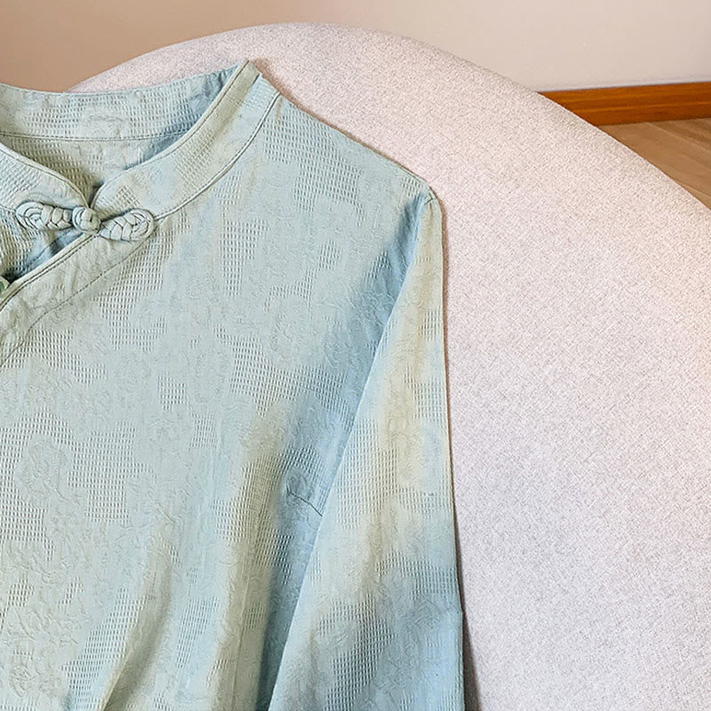 Buddha Stones通勤用ジャカード チャイニーズフロッグボタン マンダリンカラー 長袖 レディース コットンシャツ - image 6