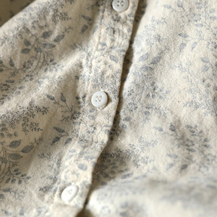Buddha Stones秋の花柄プリントデザイン ボタン レディース コットン 長袖シャツ - image 5