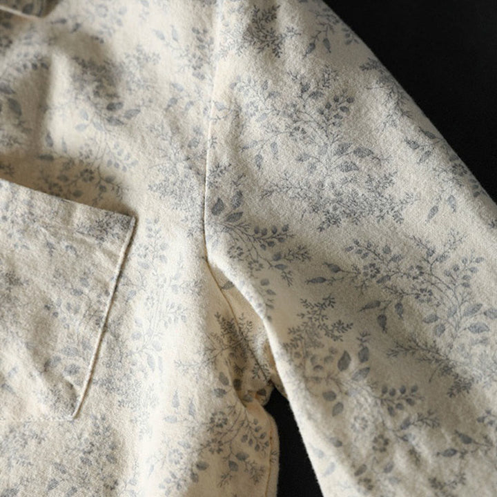 Buddha Stones秋の花柄プリントデザイン ボタン レディース コットン 長袖シャツ - image 6