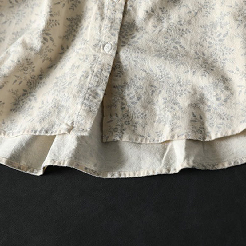 Buddha Stones秋の花柄プリントデザイン ボタン レディース コットン 長袖シャツ - image 7