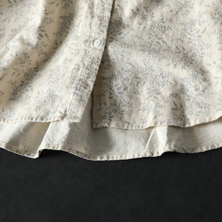 Buddha Stones秋の花柄プリントデザイン ボタン レディース コットン 長袖シャツ - image 7