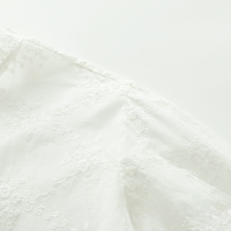 Buddha Stonesの秋のフリル襟刺繍レリーフフラワーボタンレディースコットン長袖シャツ - image 7