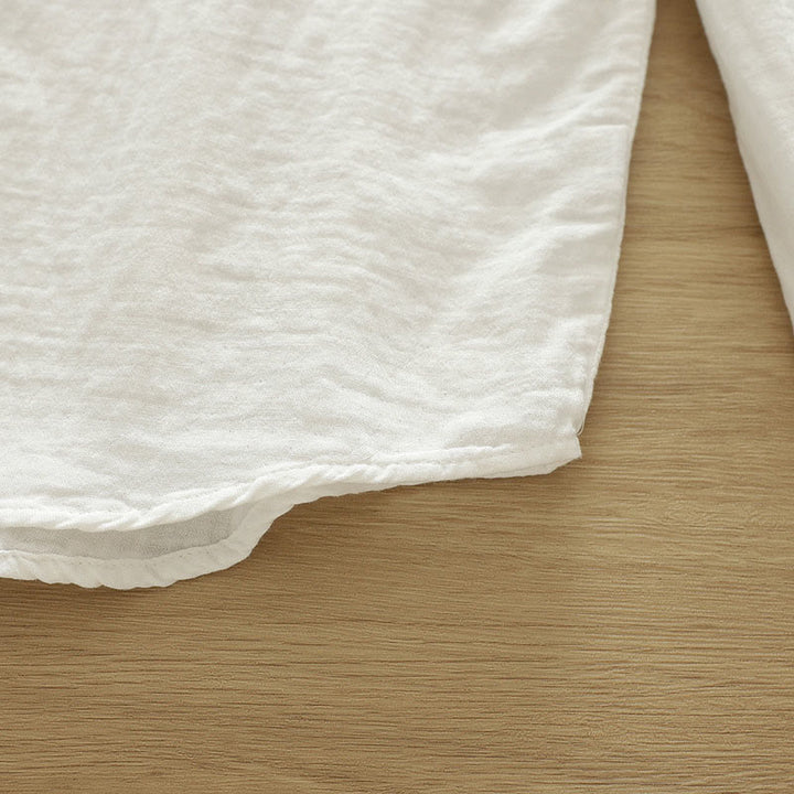 Buddha Stones秋 ホワイト 幾何学模様 刺繍 ボタン レディース コットン 長袖シャツ - image 12