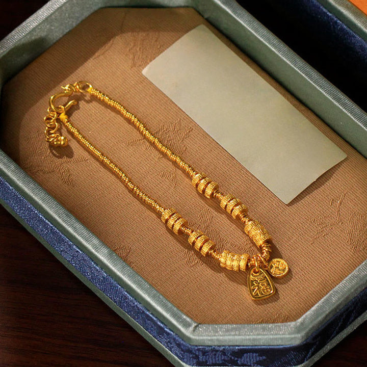 Buddha Stones24K 金メッキ 真鍮 福文字 幸運のお守り良縁祈願ブレスレット - image 8