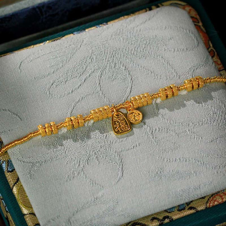 Buddha Stones24K 金メッキ 真鍮 福文字 幸運のお守り良縁祈願ブレスレット - image 3
