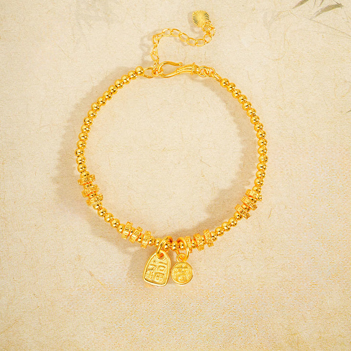 Buddha Stones24K 金メッキ 真鍮 福文字 幸運のお守り良縁祈願ブレスレット - image 2