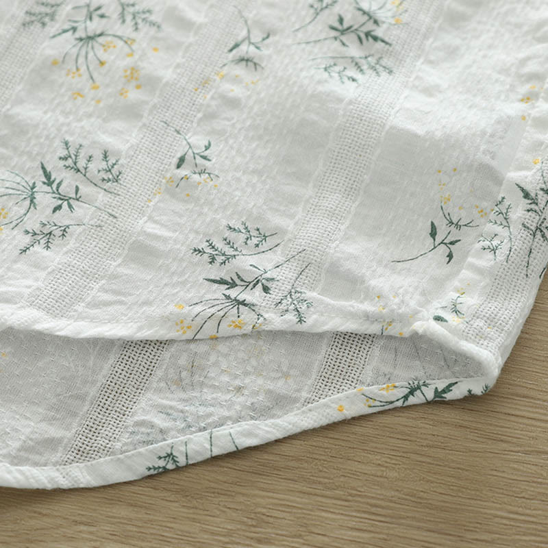 Buddha Stones、秋、白、黄色の花、緑の葉、ボタン、レディースコットン長袖シャツ - image 9