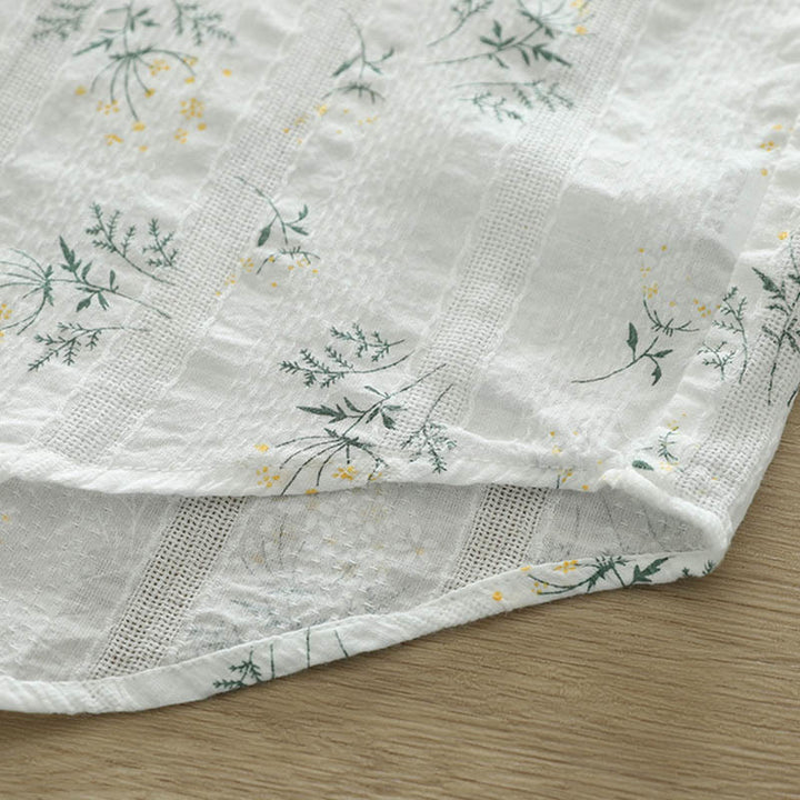 Buddha Stones、秋、白、黄色の花、緑の葉、ボタン、レディースコットン長袖シャツ - image 9